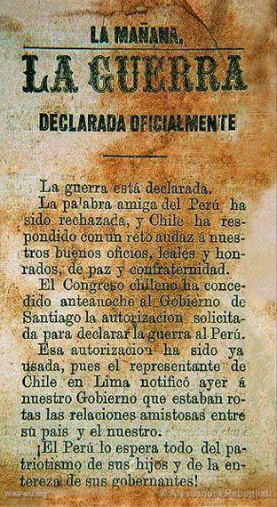 News of Chile's Declaration of War against Peru, 1879