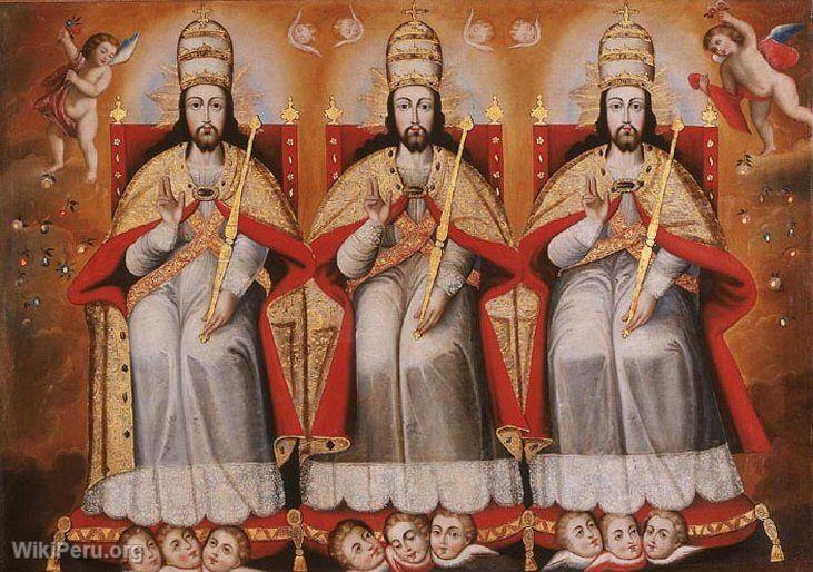 Enthroned Trinity as Three Equal Persons. Circa 1690-95, Arequipa