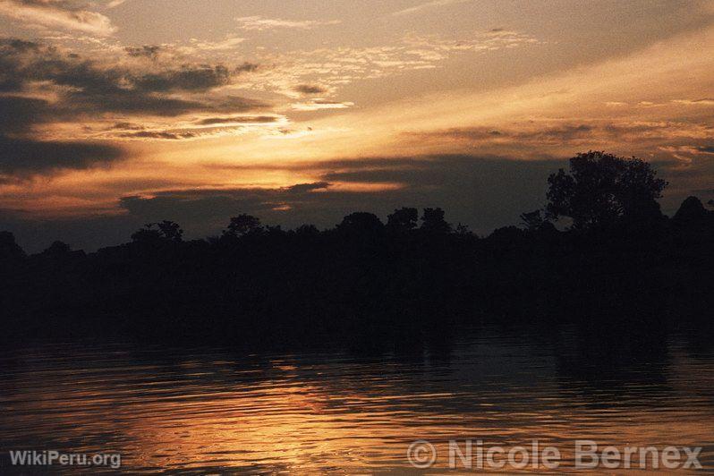 Ucayali River at dawn. Pacaya-Samiria seen in the background