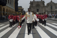 Parade of the National Police Band in the Plaza de Armas